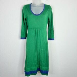Boden Dress Womens Size 6 Green Blue Trim Wool Fit Flare Preppy Classic Business